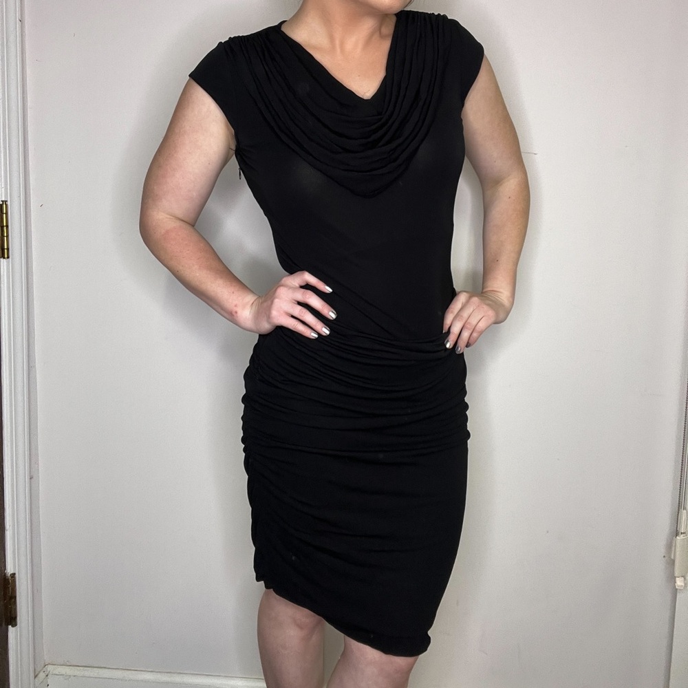 Per Se Black Ruched Cowl Neck Sleeveless Dress Size US 8